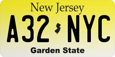 NJ license plate A32NYC