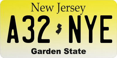 NJ license plate A32NYE