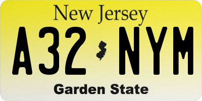 NJ license plate A32NYM