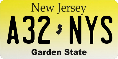 NJ license plate A32NYS