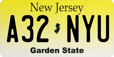NJ license plate A32NYU
