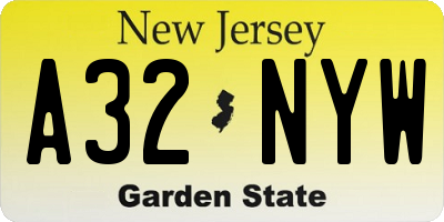 NJ license plate A32NYW
