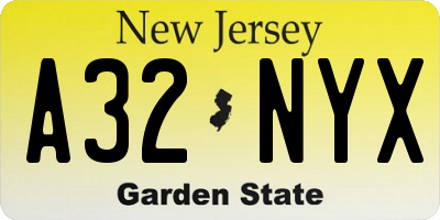 NJ license plate A32NYX