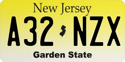 NJ license plate A32NZX