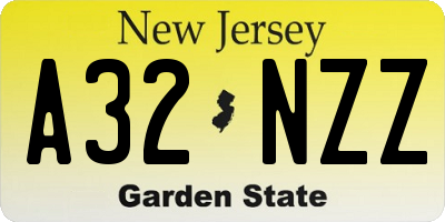 NJ license plate A32NZZ