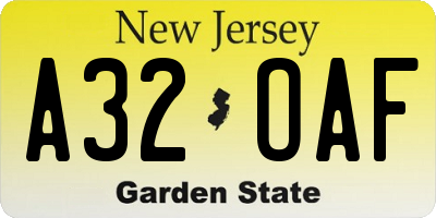 NJ license plate A32OAF