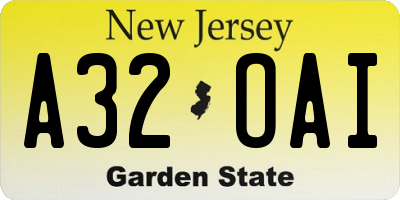 NJ license plate A32OAI