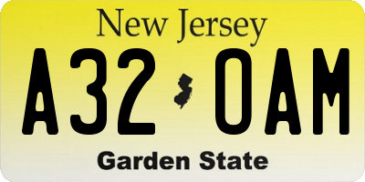 NJ license plate A32OAM