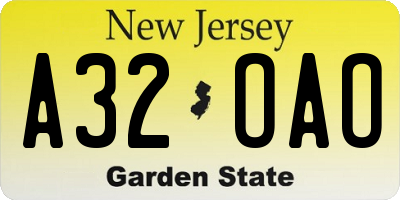 NJ license plate A32OAO