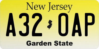 NJ license plate A32OAP