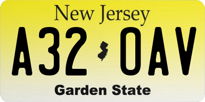 NJ license plate A32OAV