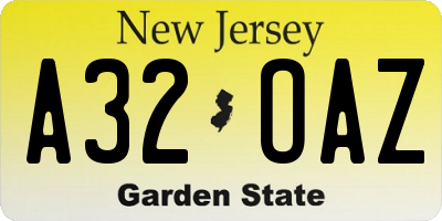 NJ license plate A32OAZ