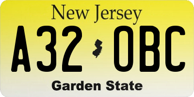 NJ license plate A32OBC