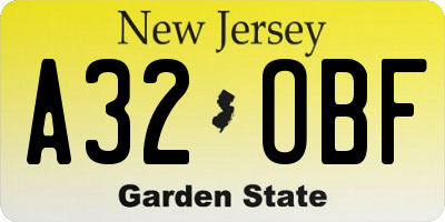 NJ license plate A32OBF