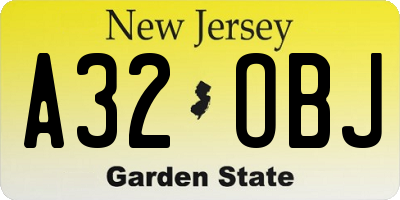 NJ license plate A32OBJ