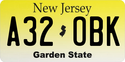 NJ license plate A32OBK