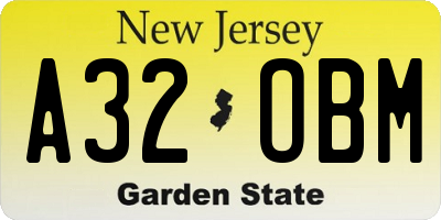 NJ license plate A32OBM