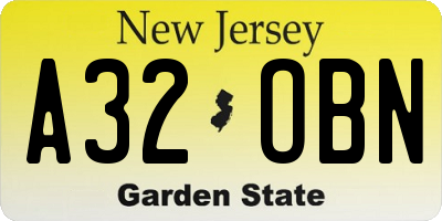 NJ license plate A32OBN
