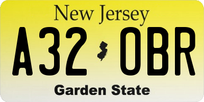 NJ license plate A32OBR