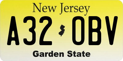 NJ license plate A32OBV