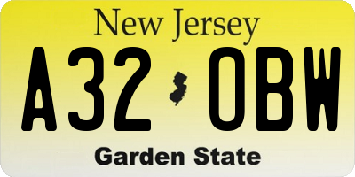 NJ license plate A32OBW