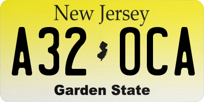 NJ license plate A32OCA