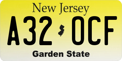 NJ license plate A32OCF