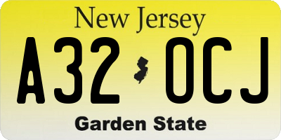 NJ license plate A32OCJ