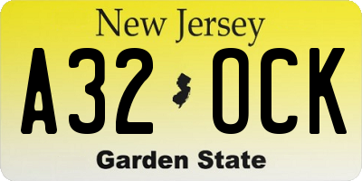 NJ license plate A32OCK