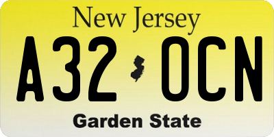 NJ license plate A32OCN