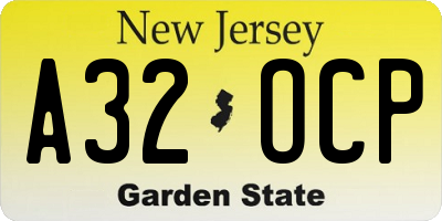 NJ license plate A32OCP