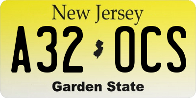 NJ license plate A32OCS