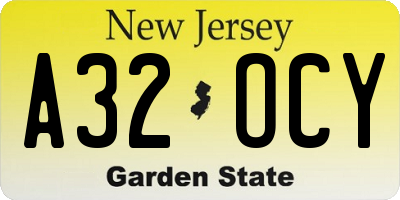 NJ license plate A32OCY