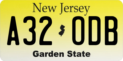 NJ license plate A32ODB