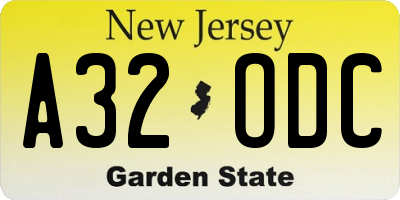 NJ license plate A32ODC