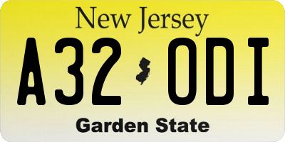 NJ license plate A32ODI