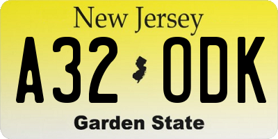 NJ license plate A32ODK