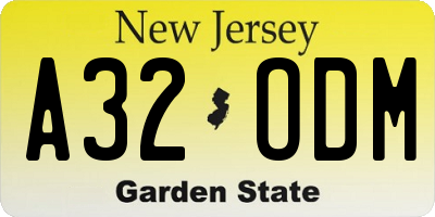 NJ license plate A32ODM