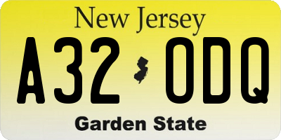 NJ license plate A32ODQ