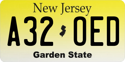 NJ license plate A32OED
