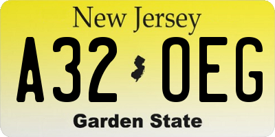 NJ license plate A32OEG