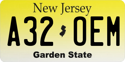 NJ license plate A32OEM