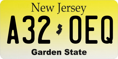 NJ license plate A32OEQ