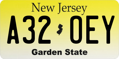 NJ license plate A32OEY