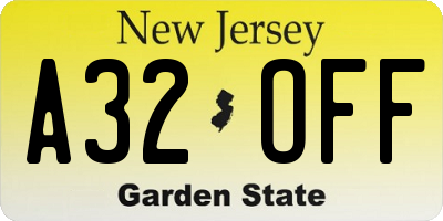 NJ license plate A32OFF