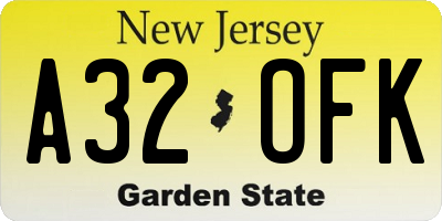 NJ license plate A32OFK