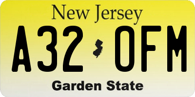 NJ license plate A32OFM