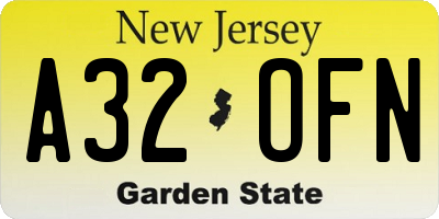 NJ license plate A32OFN