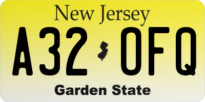 NJ license plate A32OFQ