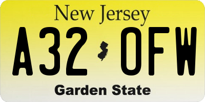NJ license plate A32OFW